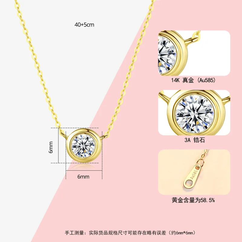 

Charm Exquisite 14K gold necklaces for women,Round dangle Big Zircon pendant necklace party wedding fine jewelry Accessory new