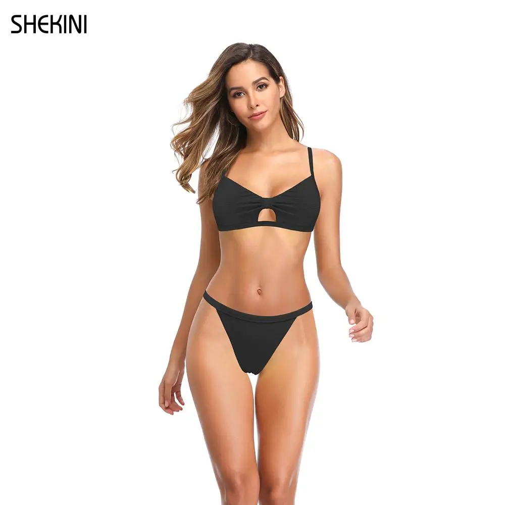 

SHEKINI Women's Swimwear Tie Knot Front Cutout Biniki V-Neckline Bathing Suits Low Waist Swim Bottom Beach Two Piece Swimsuit