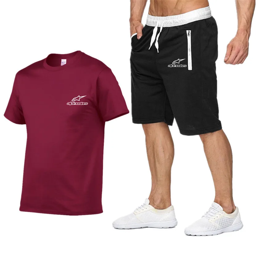 

Two Piece Set Summer Men's T-shirts Printed Clothes Solid Tracksuit T Shirt Men Sportswear Set Shorts 2021