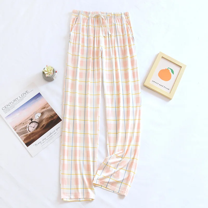 Fdfklak Modal Leisure Home Pants For Women Sleepwear Homewear High Elasticity Trouser Spring Summer Plaid Print Lounge Wear