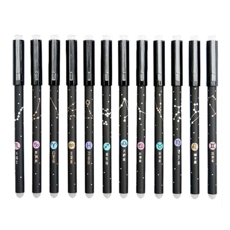 

12pcs/Set Romantic Cartoon Gel Pen Blue Black Ink Gel Pen Erasable Refill Rod Erasable Pen Handle School Writing Stationery Gift