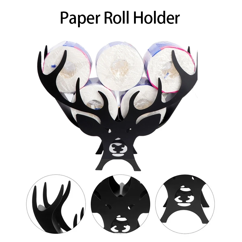

Black Deer Toilet Roll Paper Holder Bathroom Iron Paper Towel Stand Cartoon Crafts Roll Paper Organizer for Living Room