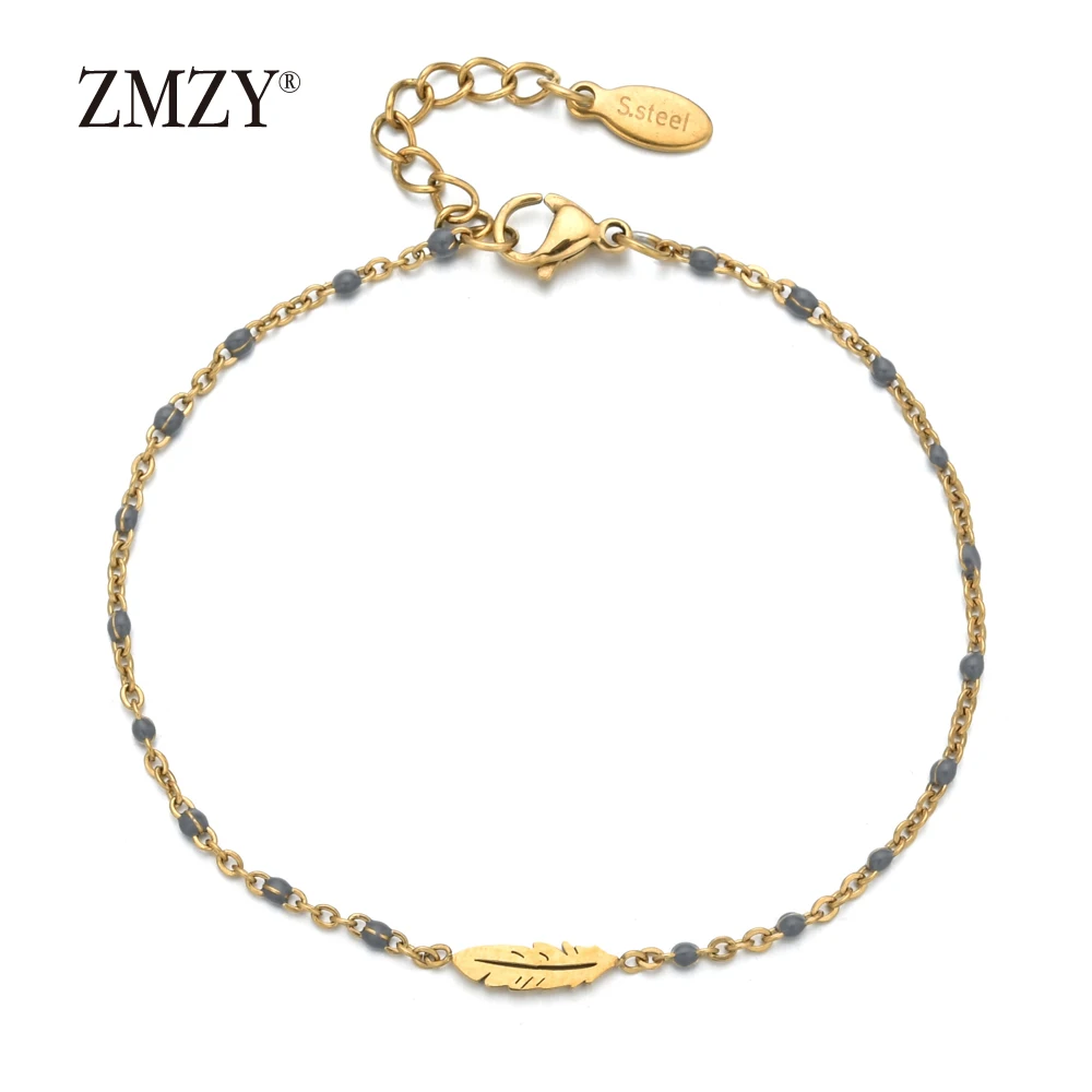 GRAY ZMZY минимализм Bijoux Тонкий готический винтажный браслет с перьями для женщин очаровательный из нержавеющей стали цепочка ювелирные изделия подарок для девочек mujer pulseras - Окраска металла: GRAY