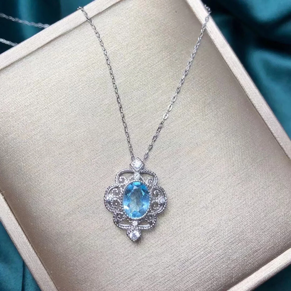 Ins Jewelry 925 Sterling Silver Dainty Necklace Natural Swiss Blue Topaz Pendant Birthstone Gems