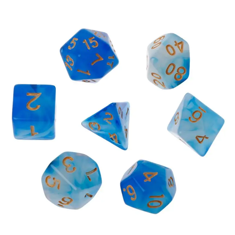 Blue 7 шт./компл. многогранные кости D4 D6 D8 D10 D12 D20 для подземелья и дракон D&D ролевой игры поли настольная игра - Цвет: Blue