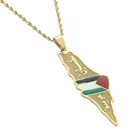 Золотой цвет эмали ожерелья из нержавеющей стали с картой Израиля и Палестины, женские подарки, еврейские модные серебряные Этнические украшения