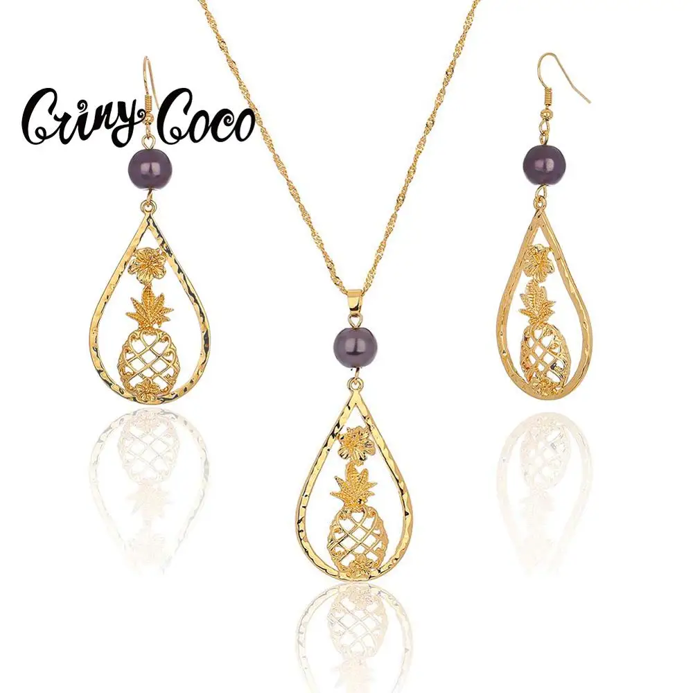 

Hawaiian Polynesian Pineapple Necklaces Jewelry Sets Fashion Zinc Alloy Chain Pendant Necklace New Design Earring Set for Women