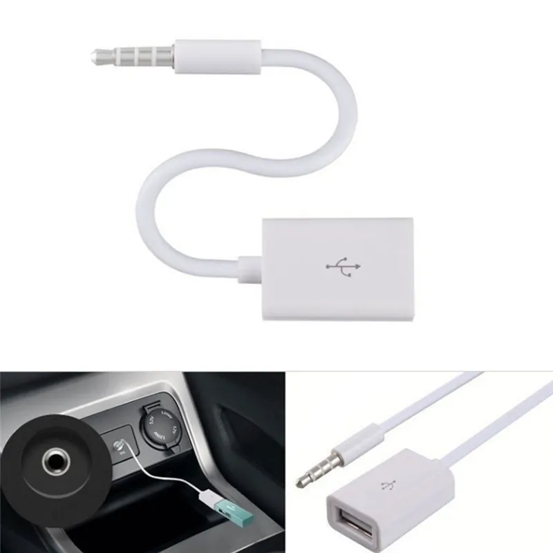 

Автомобильный MP3 3,5 мм штекер AUX аудио разъем к USB 2,0 гнездовой конвертер кабель Шнур 14,5 см белый