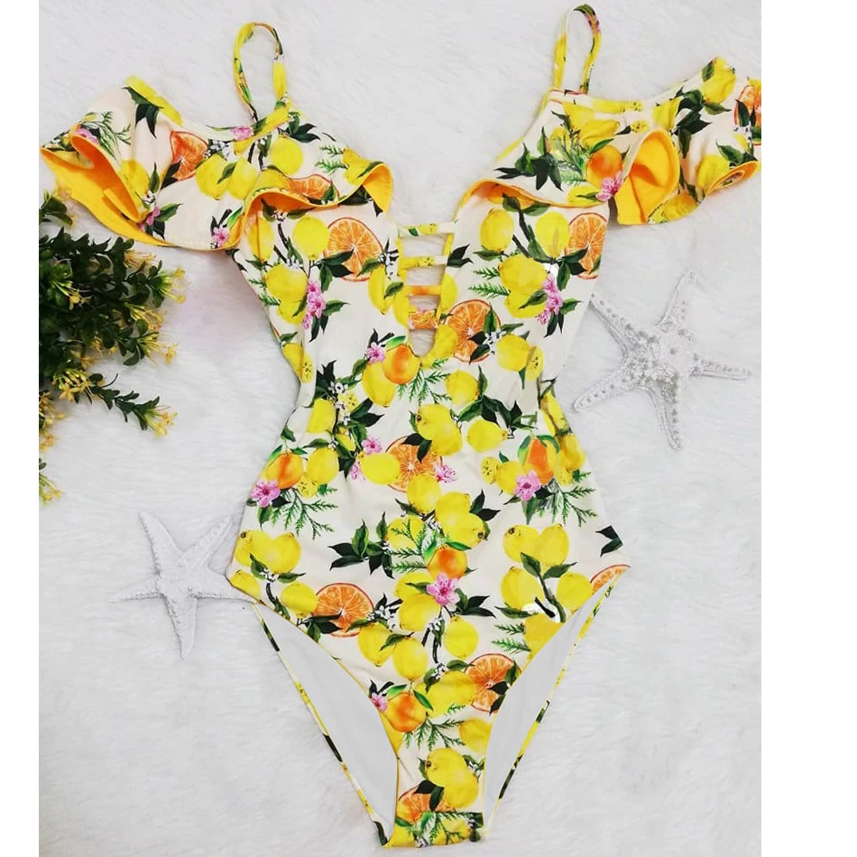 Женский цельный купальник с рюшами сексуальный монокини пуш-ап подкладкой