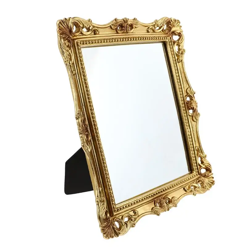 

1pc Decorative Makeup Mirror Retro Style Carved Pattern Makeup Mirror Ornament
