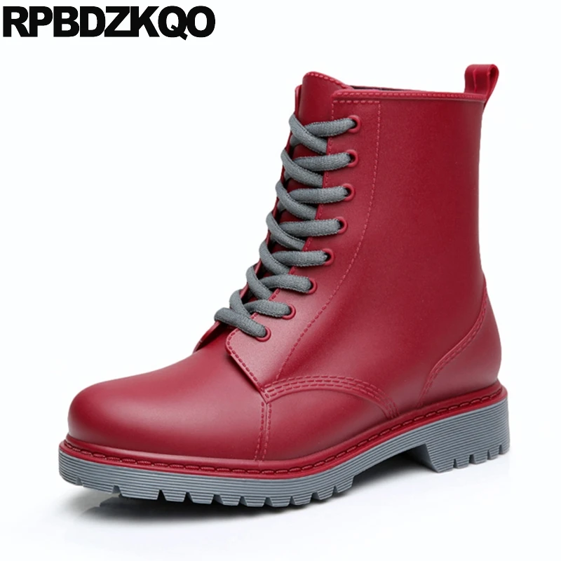 

Демисезонные красные недорогие удобные водонепроницаемые ботильоны на шнуровке, мужские резиновые ботинки, осенние черные зимние уличные ботинки на плоской подошве с мехом, 2021