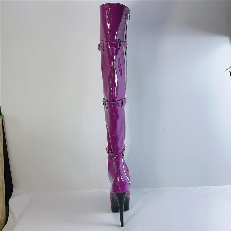 Обувь для выступлений фиолетового цвета на очень высоком каблуке 15 см с круглым