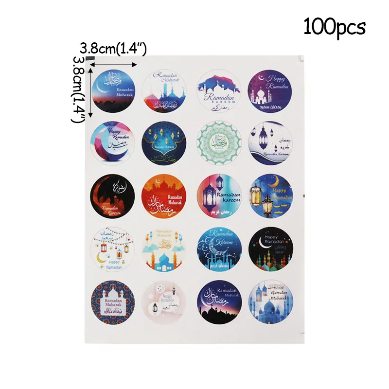100pcs Stickers Золото Рамадан Карим украшения ИД Мубарак баннер и воздушные шары ИД Рамадан вечерние украшения Ид аль-Фитр Рамадан украшение Мубарак - Цвет: 100pcs Stickers