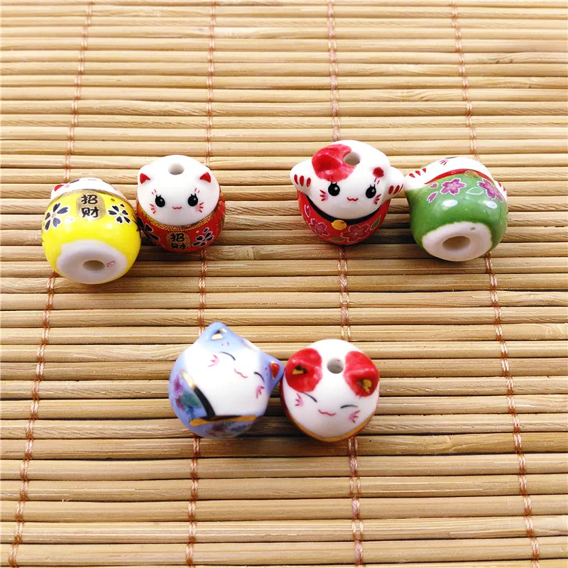 10/20pcs 15*14mm No Duplicate Ceremic Fortune Cat Maneki Neko Beautiful kiten gift DIY bracelet beaded jewelry materials | Украшения и