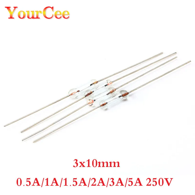 

100Pcs 3*10 мм 0.5A/1A/1.5A/2A/3A/5A 250V осевой быстро Стекло предохранитель с подводящего провода 3X10 Стекло трубка Предохранителя