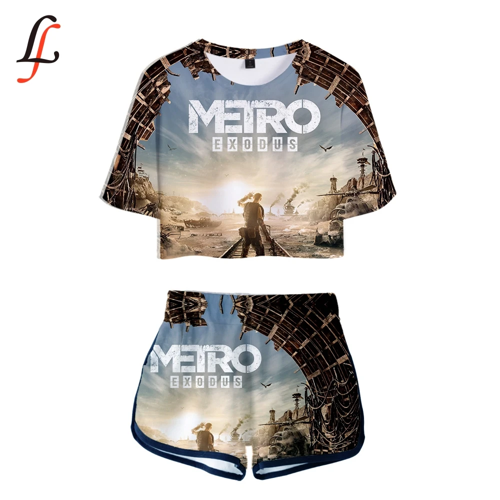 

New Peculiar Metro Exodus 3D Sets Girls Sexy Style Modis Hot Sale Two Piece Sets Soft T-shirt Elastic Shorts Kpop harajuku Suits