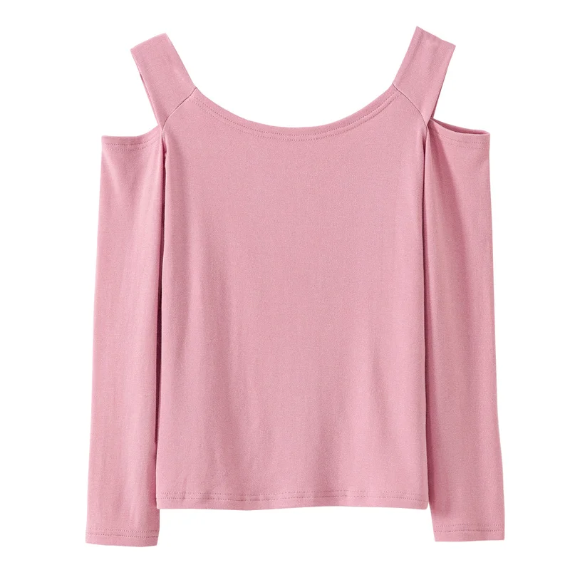 

Basic Cotton T Shirt Women Spring New Off-Shoulder Solid Tees 6 Colors Casual Loose Tshirt Korean O Neck Female Tops T11101X