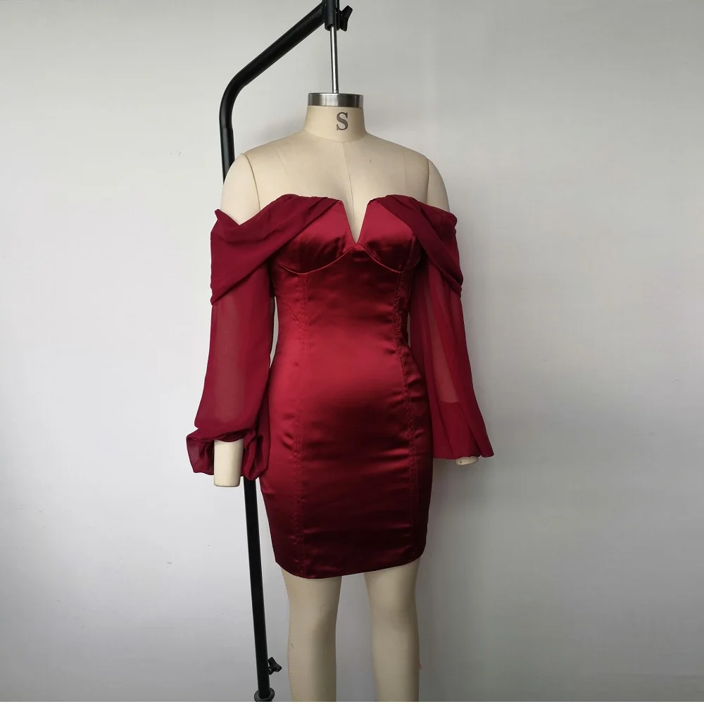 Новейшее Модное Элегантное винно-красное вечерние платье с длинным рукавом и