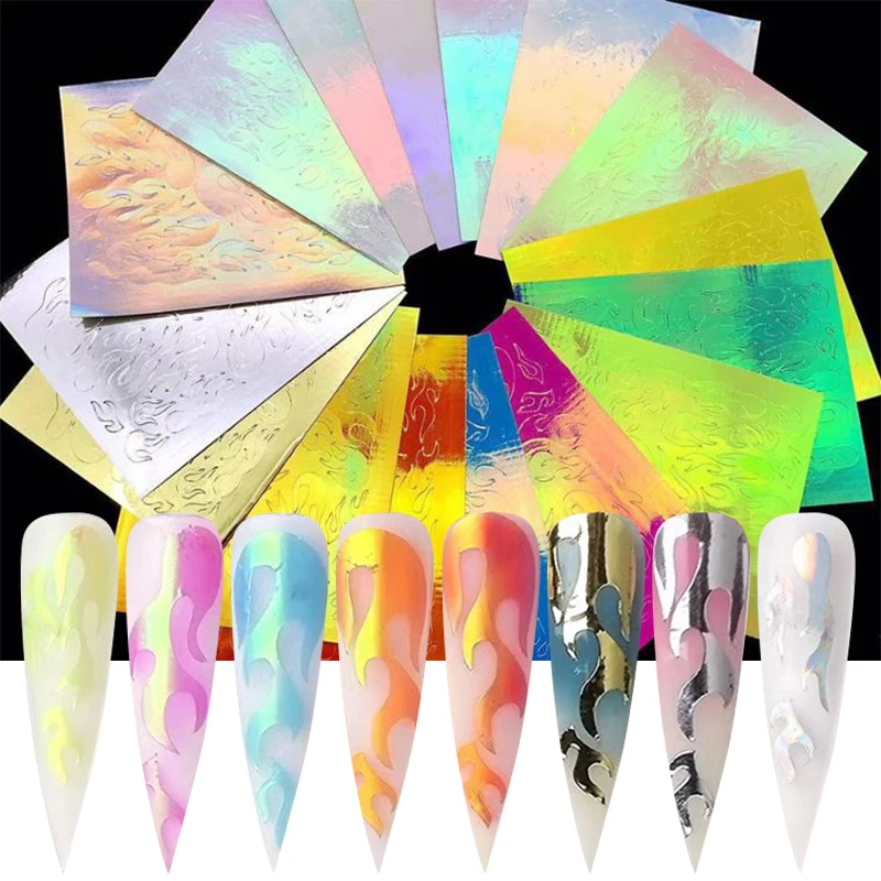 16 Patterns/Sheet Colorful Laser Nail Art Decals Vinyls Hollow Stencil Stickers Mixed Patterns Transfer | Красота и здоровье