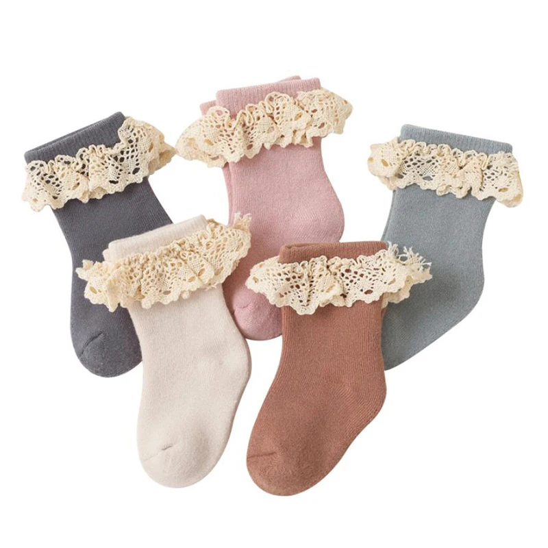 Calcetines de algod&oacute;n de encaje para beb&eacute;s, toalla para ni&ntilde;as, calcetines tobilleros de ni&ntilde;os, calcet&iacute;n c&aacute;lido para el suelo de beb&eacute;, novedad de invierno-4