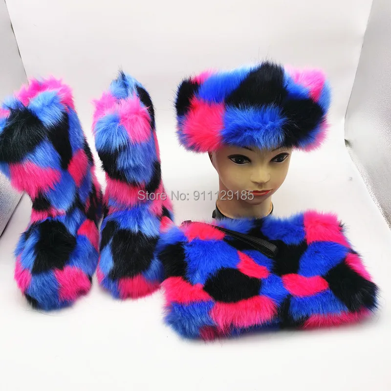 

New Furry Boots Winter Shoes Women Snow Boots With Bag Headband Luxury Fur Winter Boots For Women High Boot