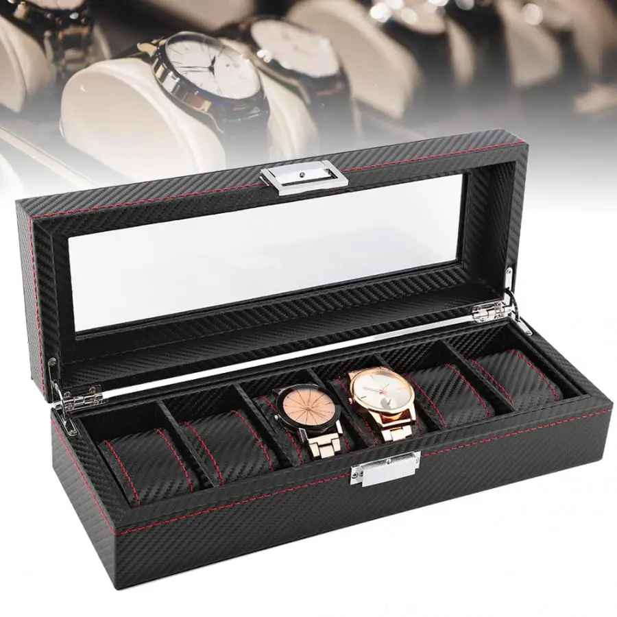Коробка для часов коробка с 6 слотами дорожный Органайзер из углеродного волокна