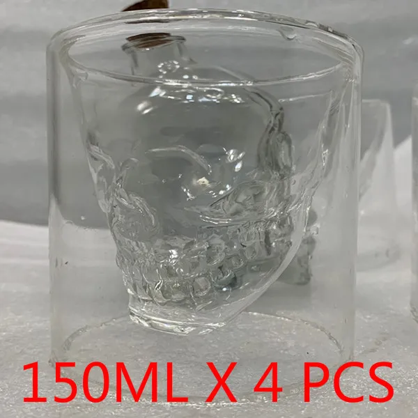 cup 150 ML 4PCS Двойной стеклянный прозрачный череп красное вино молоко виски Чай Кофе напиток спиртные напитки изолированный стакан для воды многоразовое стекло бокал для вина - Цвет: cup 150 ML 4PCS