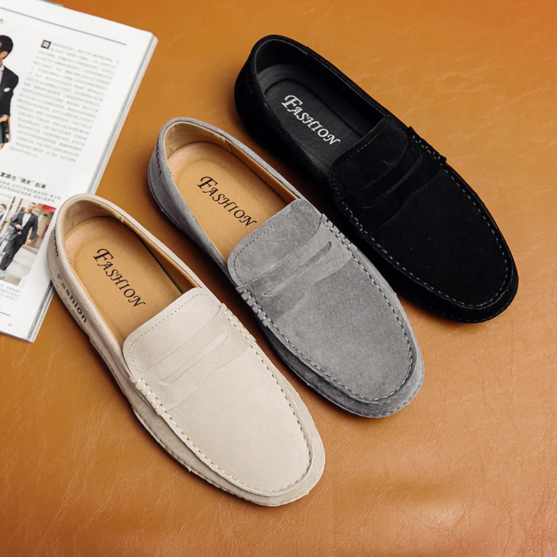 

Men Loafers Shoes Autumn Fashion Suede Leather Shoes Comfy Slip-ON Flats Man Moccasins Male Footwear Casual Mens Driving Shoes