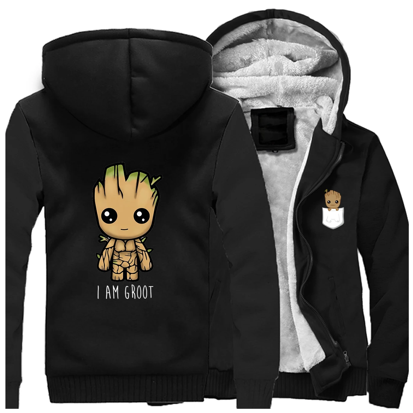 Новинка I Am Groot Верхняя одежда Мужская Повседневная модная флисовая спортивная одежда Marvel Groot Осенняя мужская уличная одежда размера плюс в стиле хип-хоп Харадзюку - Цвет: Black