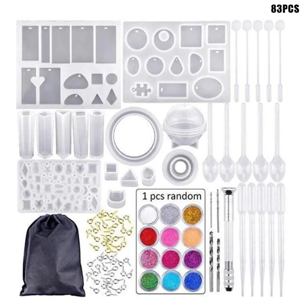 Handmade Crystal Glue Mould Mold Set Resin Jewelry Kit 83pcs Bracelet Pendant Silicone Molds C44 | Дом и сад
