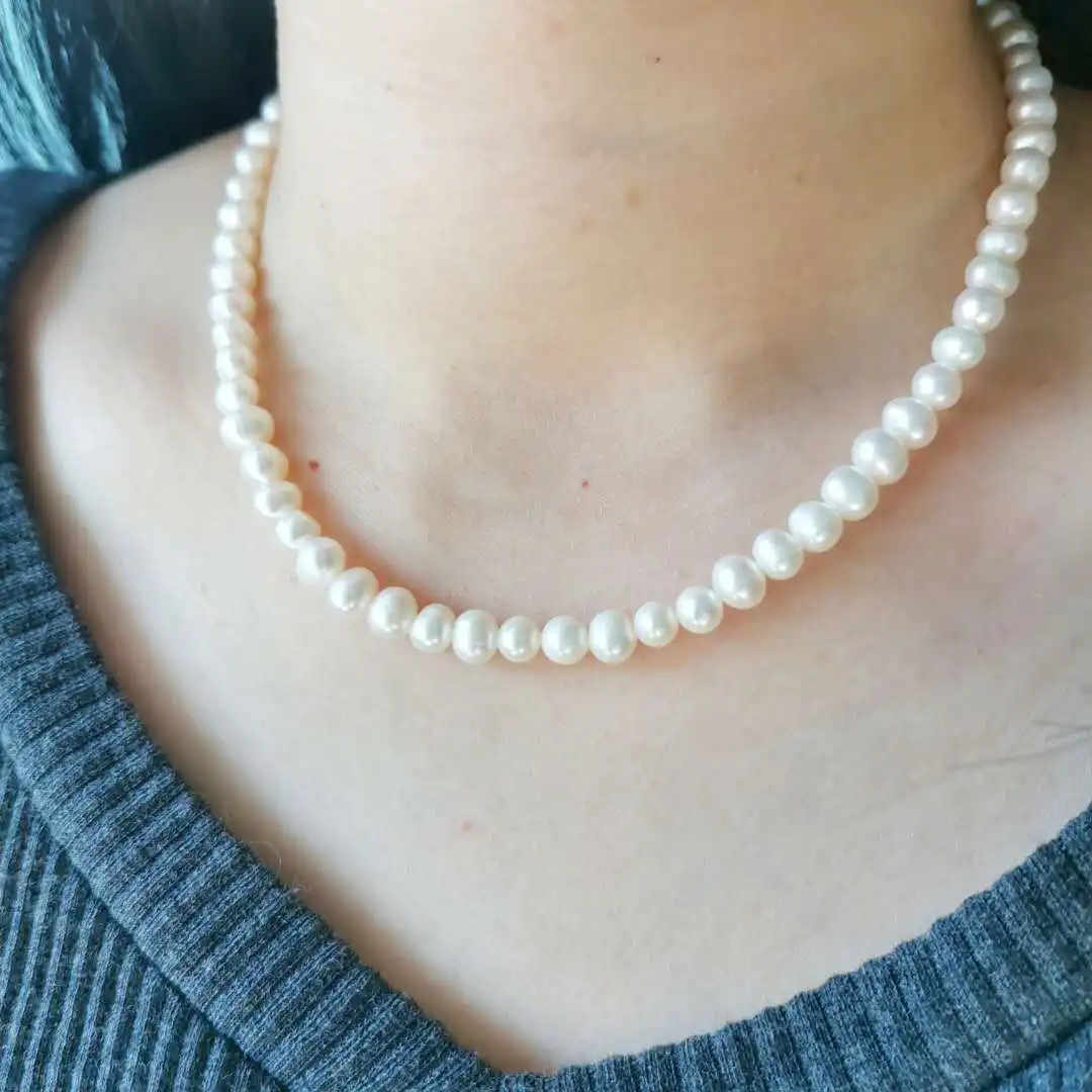 6mm White Freshwater Pearl Necklace 14K 