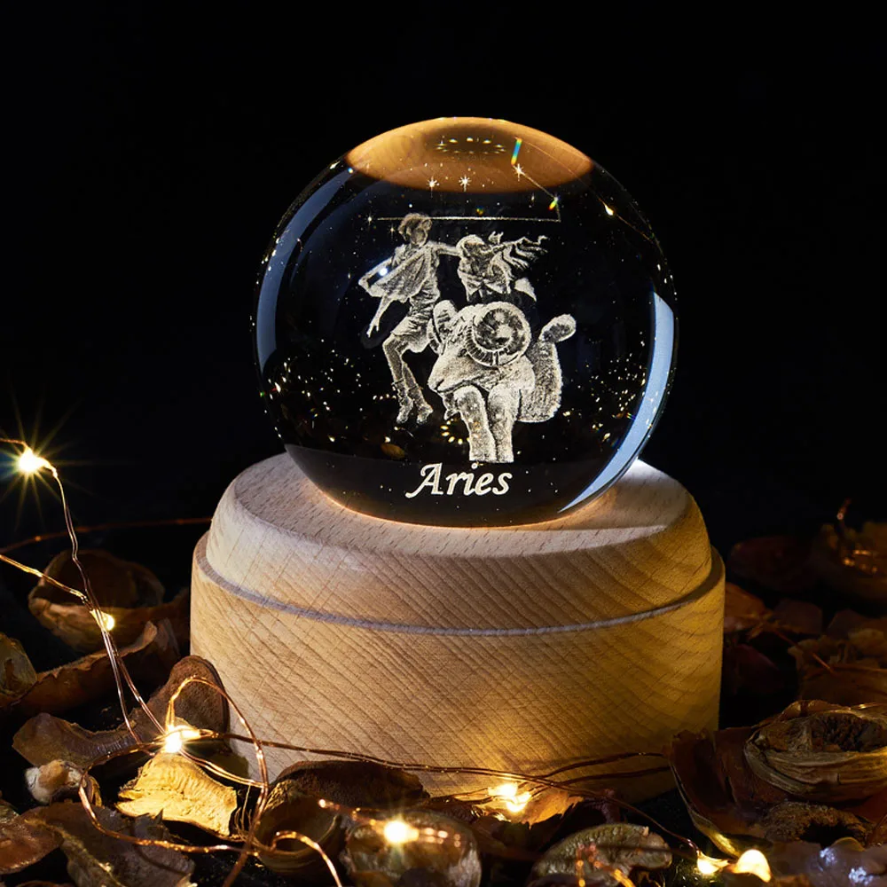 12 Созвездие 3D Хрустальный Шар Лампа лазерная гравировка ночной Светильник