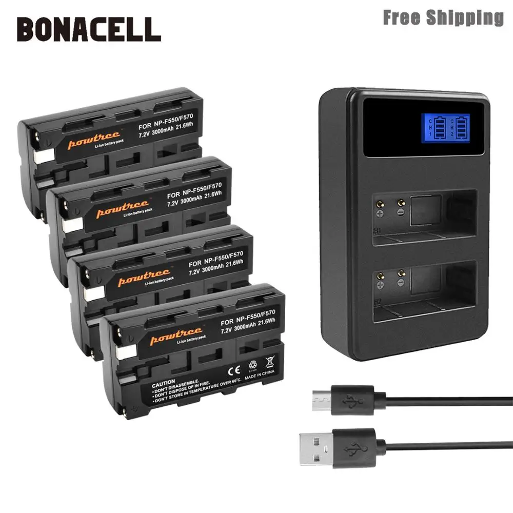 Bonacell 3000 мА/ч, NP-F550 NP F550 NPF550 Батарея+ ЖК-дисплей двойной Зарядное устройство для sony NP-F330 NP-F530 NP-F570 NP-F730 NP-F750 Hi-8 L50 - Цвет: 3 Pack Battery