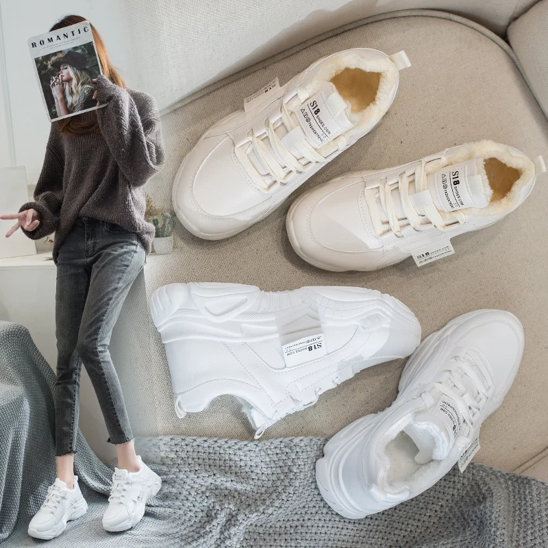 Женские кроссовки зимние Кожаные водонепроницаемые ботинки увеличивающие рост