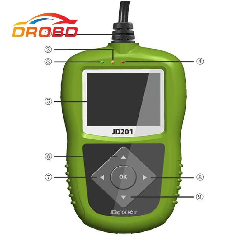 

100% Оригинальный JDiag JD201 читатель кода JDiag JD-201 сканер штрих-кода JD 201 зеленый OBD соединяется с бесплатной доставкой