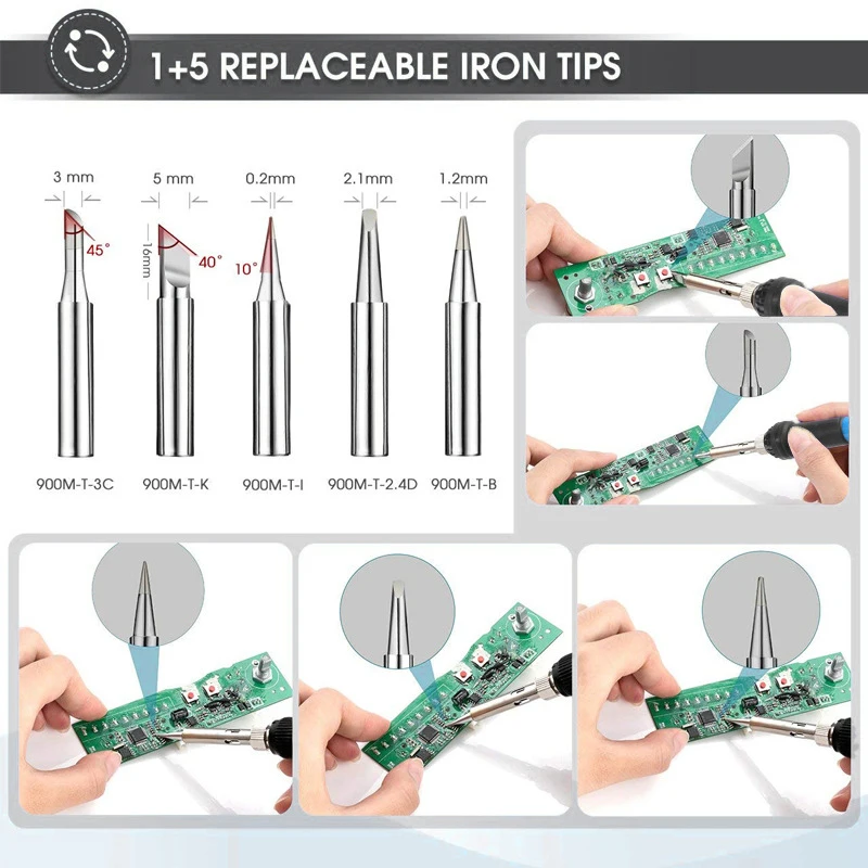 

Mobile Phone Kit 60W Digital Soldering Iron Kit Multimeter Soldering Iron Kit 5 Soldering Iron Tip Welding Tool,EU Plug