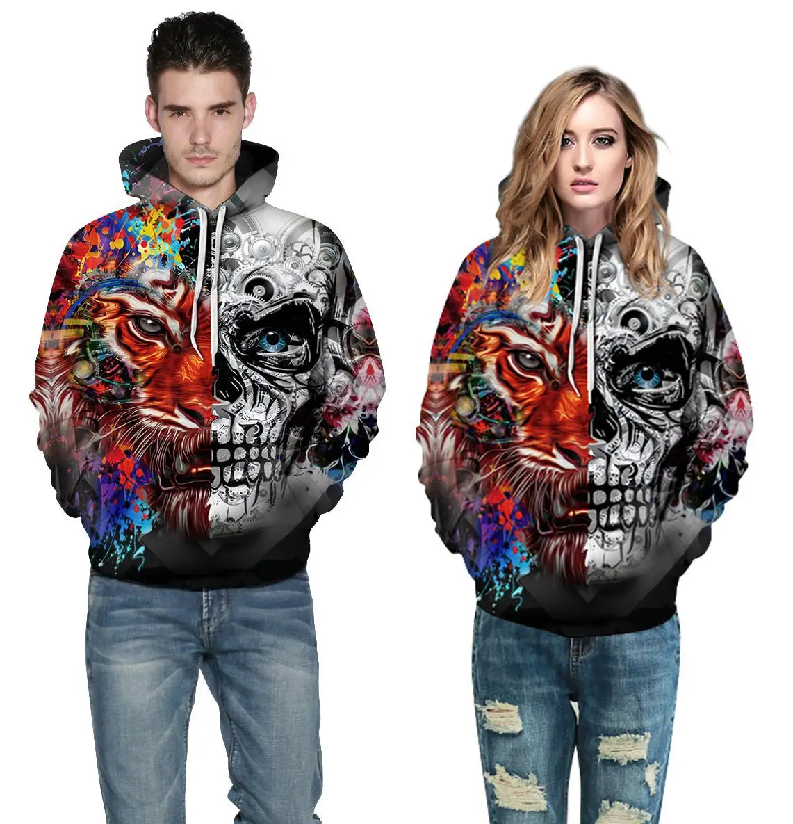 

sweatershirt sweatersSkull digital print hooded couple sweater, fashionable loose casual autumn clothespuloveres