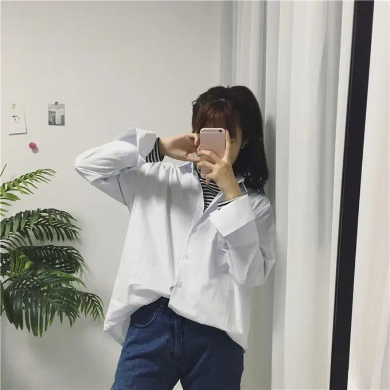 Новая Осенняя полосатая Классическая винтажная блуза с длинными рукавами и