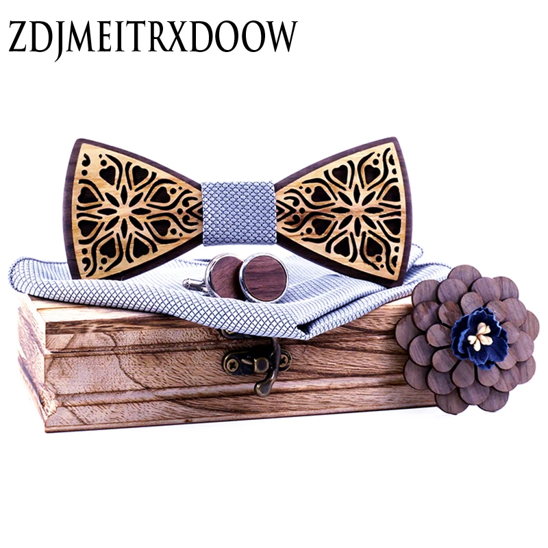 

Double layer Wooden Bow Tie Men's Silver grey Wood Bowtie Cufflinks Set Business CuffLinks for Wedding corbatas para hombre