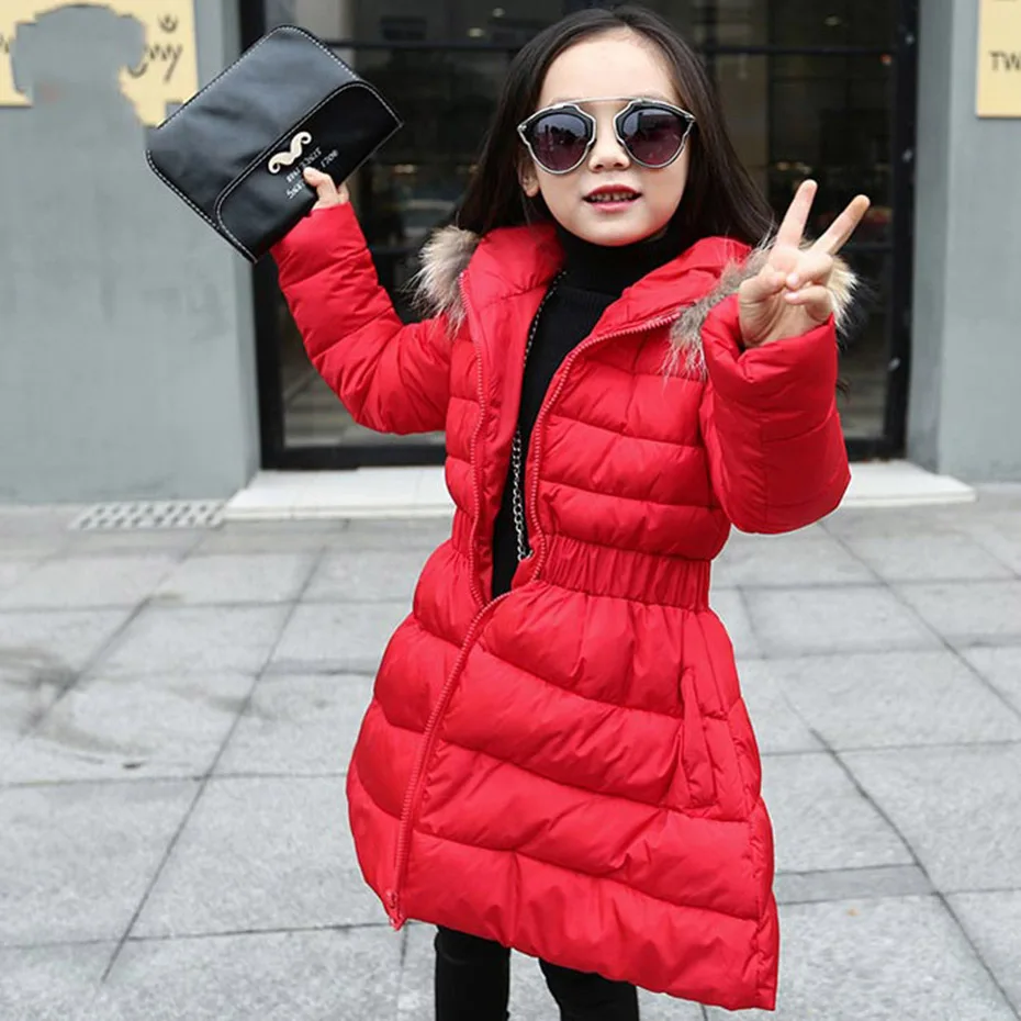 Пальто для девочек однотонное плотное теплое пальто Детское с меховым