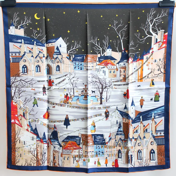 

90cm Twill Silk Scarf Women Beach Use Fashion Design Kerchief Shawl Hijab for Women Girls Gift