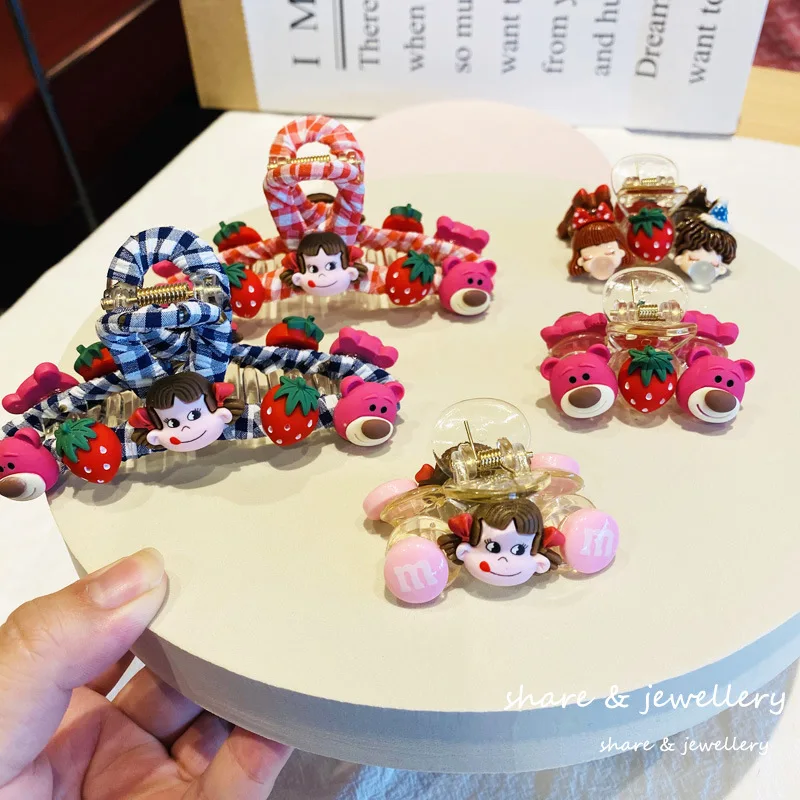 

Заколка-крабик для волос женская, с мультяшным клубничным медведем, 2021