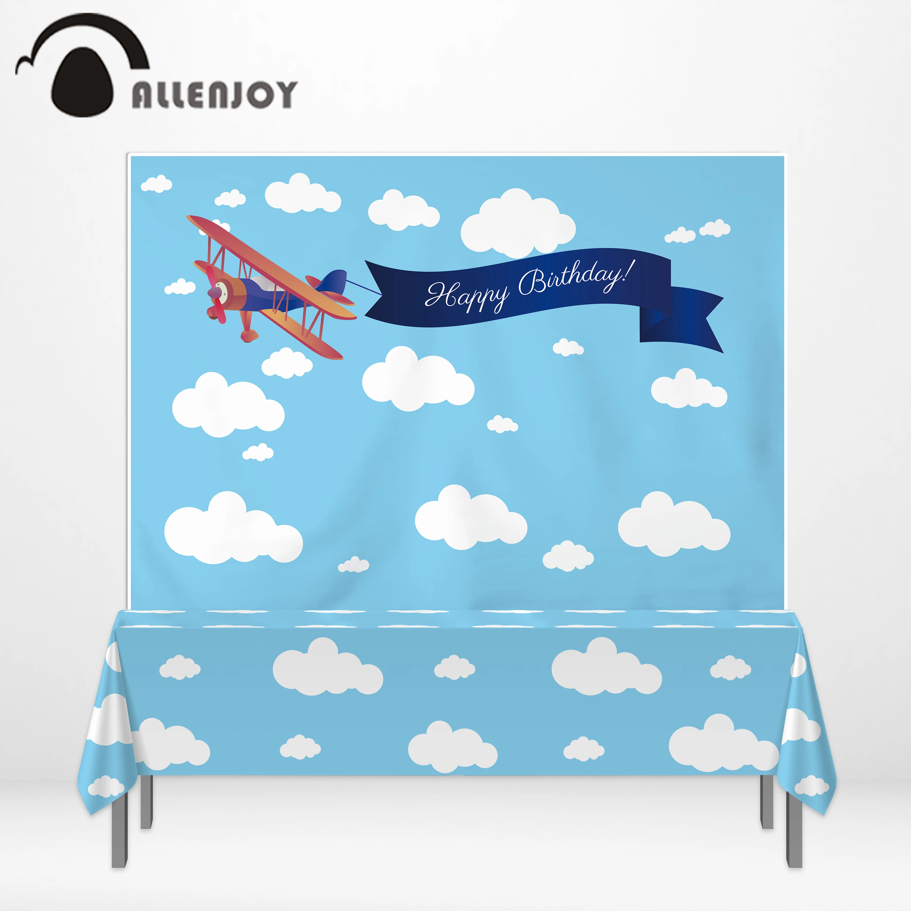 Фотофон allenjoy на день рождения голубое небо облака деревянный самолет Детские