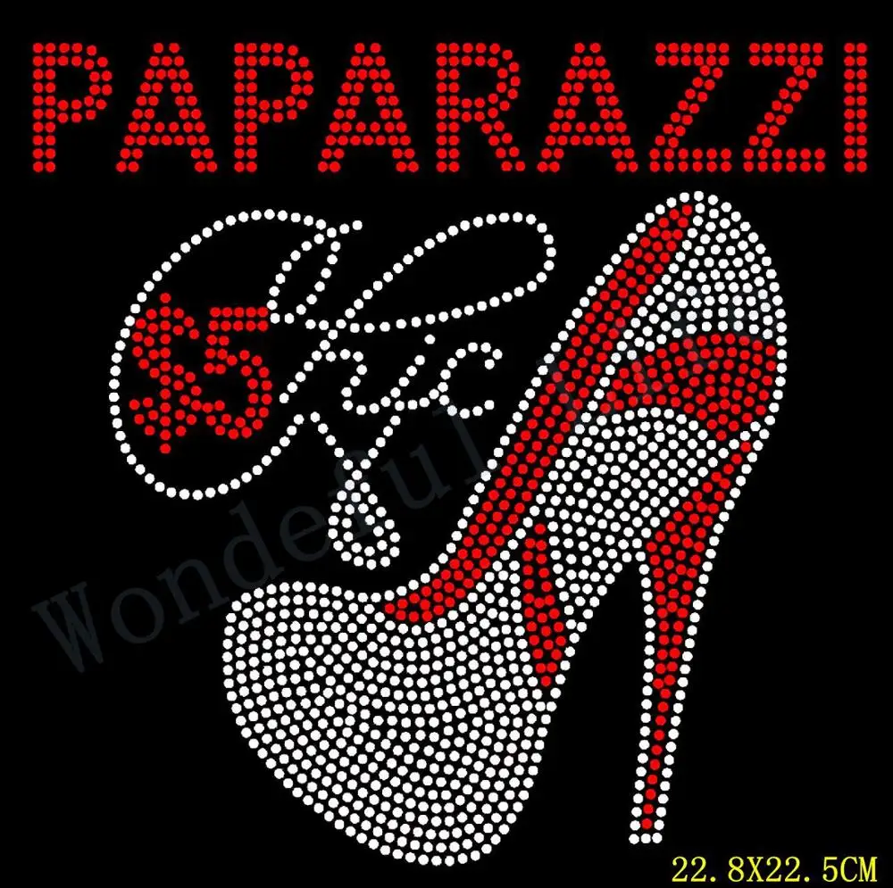 

New Free shipping Paparazzi $5 Chic Heel Nice Design (red with white )in Rhinestone transfer Design for Tshirt