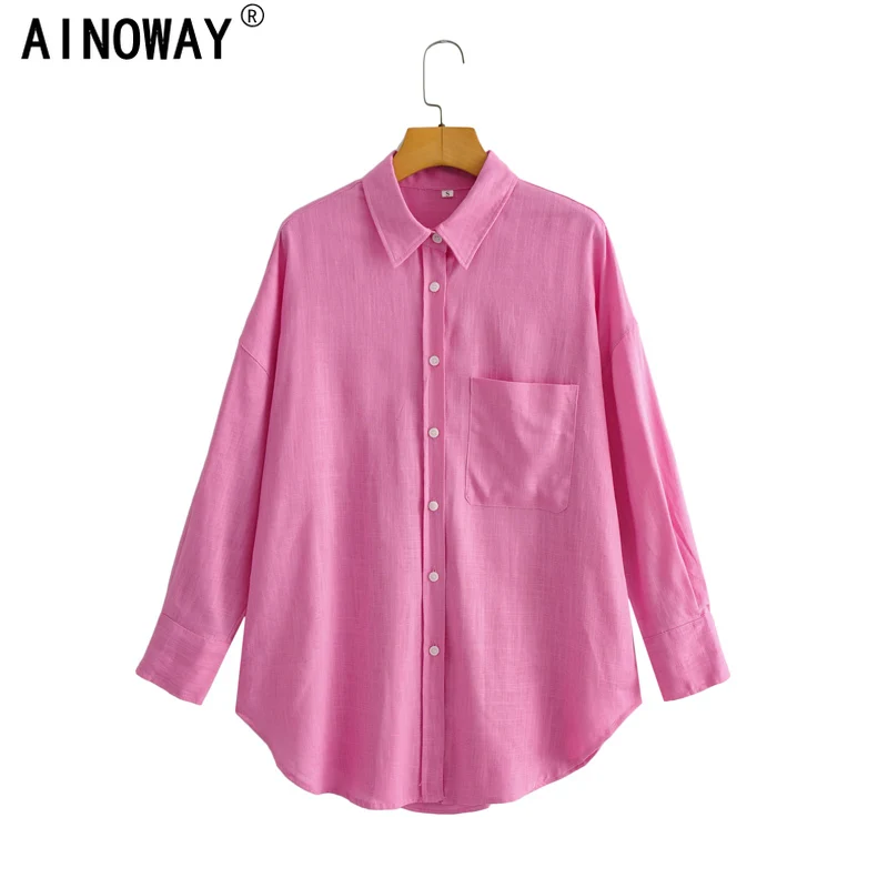 Vintage Chic Women Candy Color Single Breasted Bohemian Blouse Shirts Long Sleeve Linen Cotton Boho Elegant Blusas | Женская одежда
