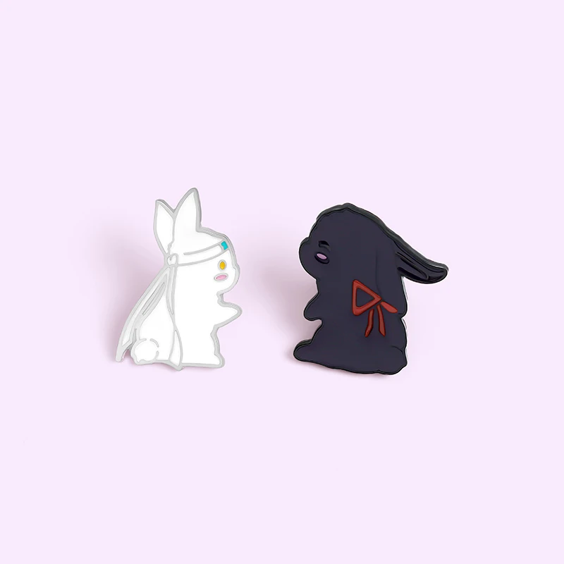 

The Untamed Rabbit Enamel Pins White Black Bunny Cute Animal Brooches Lapel Pin Cartoon Couple Badge Jewelry Gift for Friends