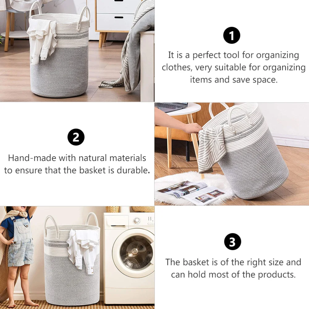 

Multipurpose Hand Made Storage Box Gray Simple Weave Basket for Laundry Room