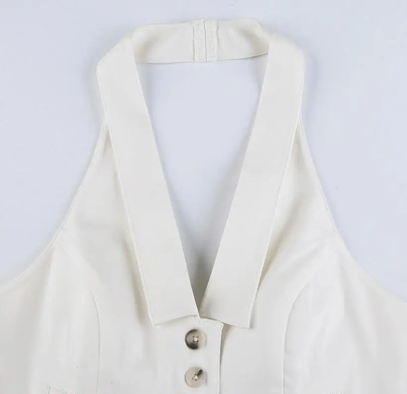 

Turn-down Collar Shirt Halter Cami Women Single-breasted Backless Bandage Sexy Corset Crop Top Tee White Vest w408