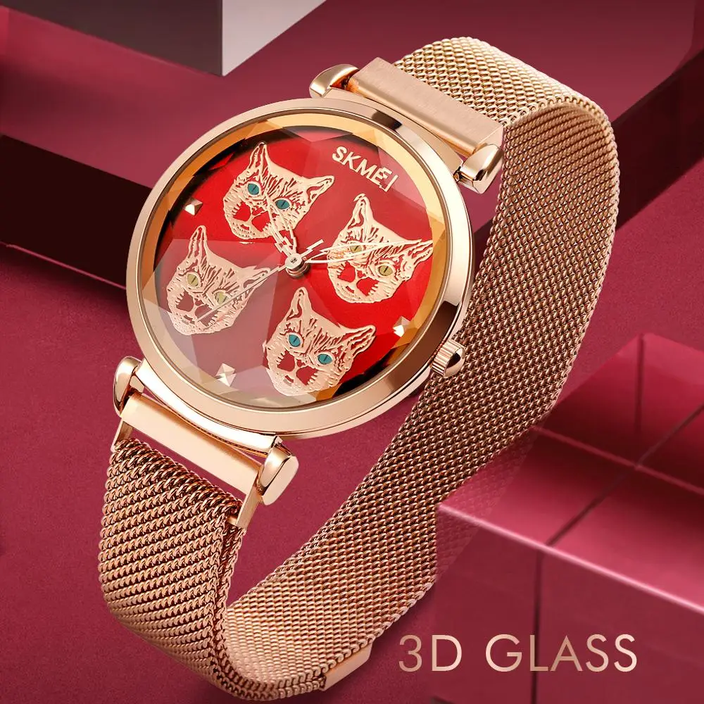 

Luxury Women's Watches Fashion Stainless Steel Quartz Wristwatch Top Brand SKMEI Ladies Dress Bracelet Animal Design For Gift