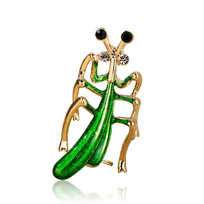 

Blucome New Arrival Green Grasshopper Insect Brooch Pin Up Gold-color Enamel Sweater Collar Clips Brooches For Women Kids Shirt